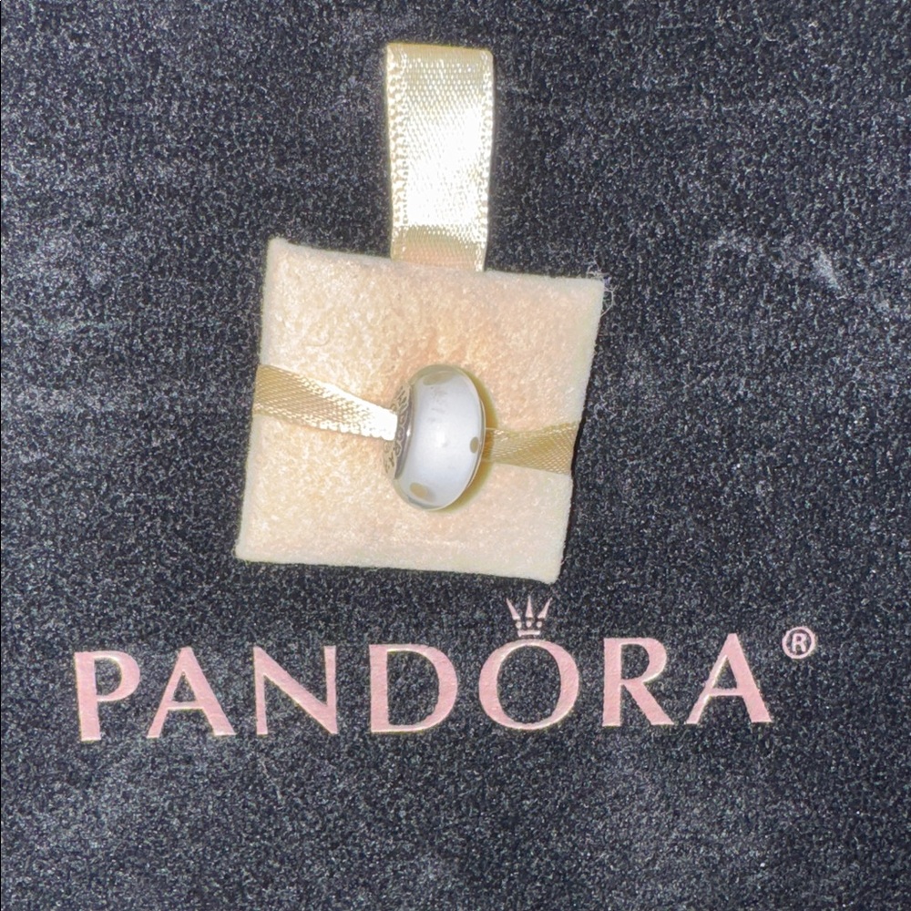 PANDORA BEAD WHITE BEIGE POLKA DOTS